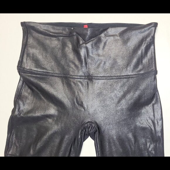 USED Women's Spanx by Sarah Blakely Black Faux Leather Leggings Size Large 2437 - Picture 11 of 17